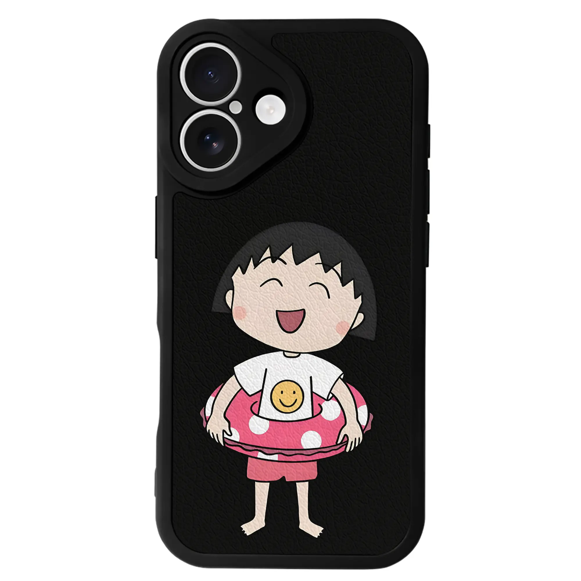 ちびまる子ちゃん グッズ さくら ももこ - IPhone 16シリーズ対応 ・ シリコンスマホケース ・ レザー調 ・ 高精度フィット ・ 耐衝撃 ・ ワイヤレス充電対応 ・ 精密カット